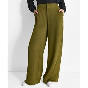 DKNY Glazed High Rise Seamed-Cuff Wide-Leg Pants Olive Green Size 2 MSRP $99